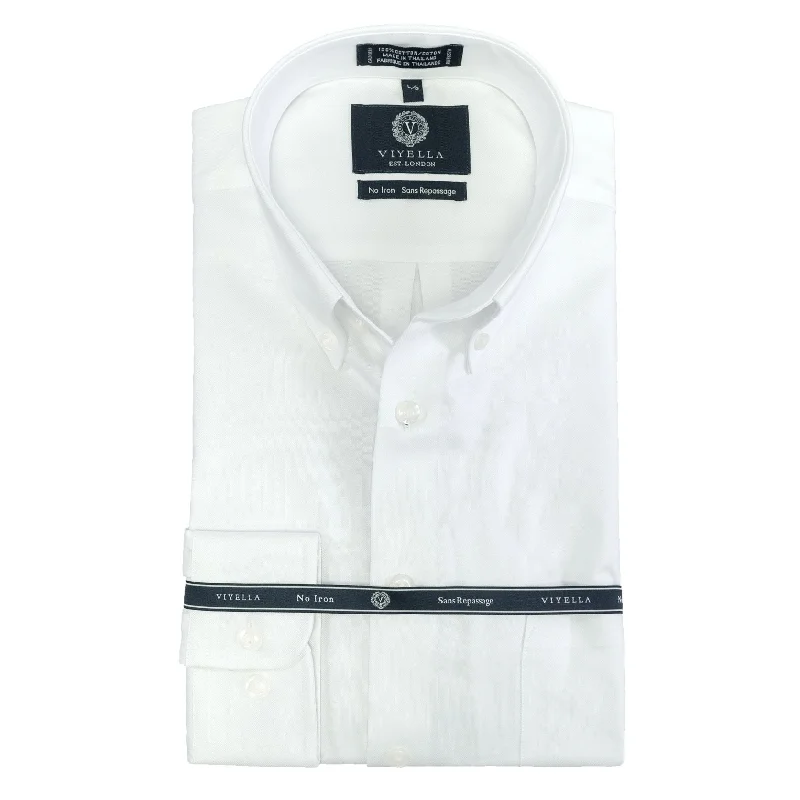 Solid White Cotton Oxford Wrinkle-Free Button-Down Sport Shirt by Viyella