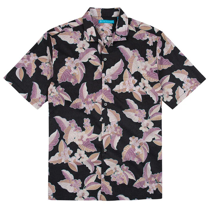 Tori Richard Tropical Damasque Cotton Lawn Camp Shirt - Black