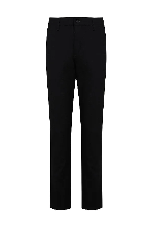 Regular Fit Side Pocket High Waist Unpleated Cotton Black Casual Pants, Black