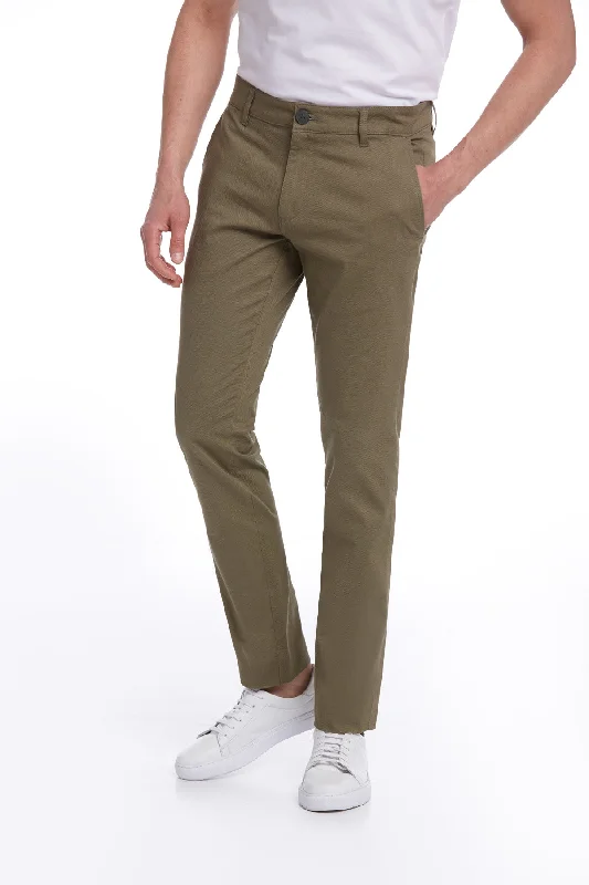 Regular Fit Side Pocket Low Waist Unpleated Cotton Khaki Casual Pants, Light Khaki