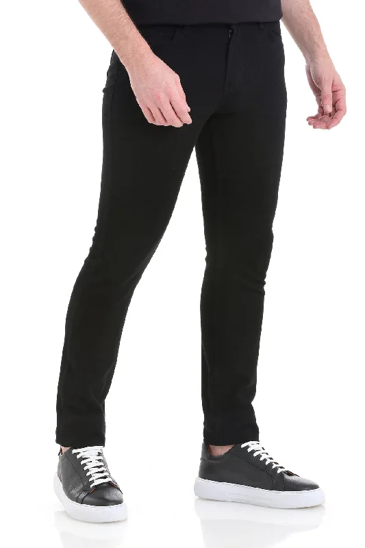 Slim Fit 5 Pocket Low Waist /  Unpleated Cotton Casual Pants, Black D.