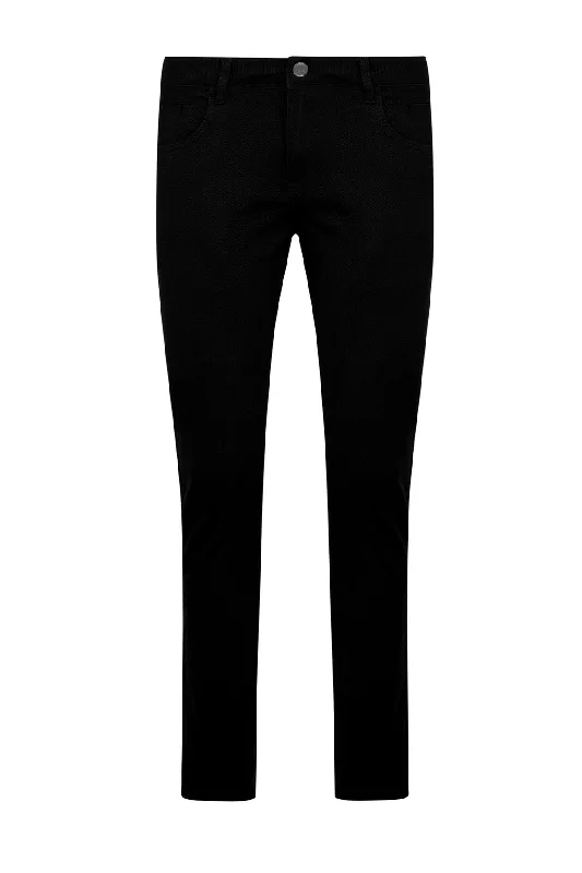 Slim Fit 5 Pocket Low Waist Unpleated Cotton Navy Casual Pants, Black D.