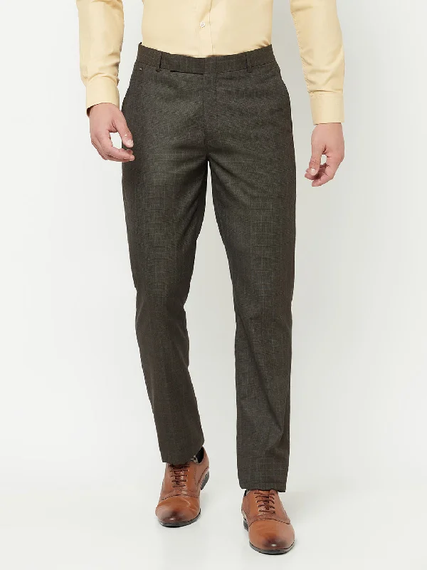 Men's Formal Flat front Brown Checks Trousers