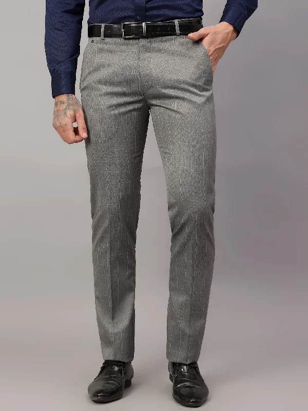 Men's Formal Flat front Grey Checks Trousers