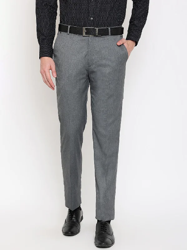 Men's Regular fit Flat front Grey  Trousers