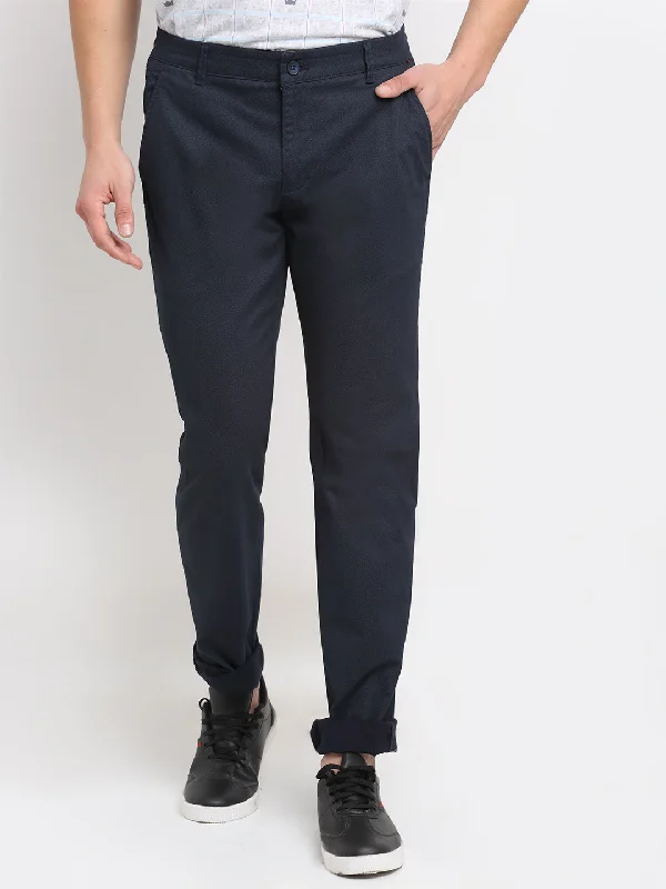 Men's Casual Flat front Navy Blue  Trousers