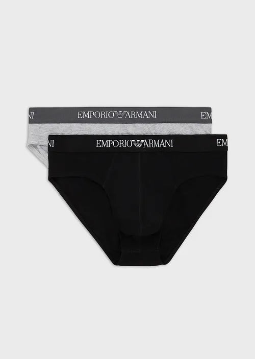 Emporio Armani Two-Pack Of Pure Cotton Basic Brief-Black/Grey