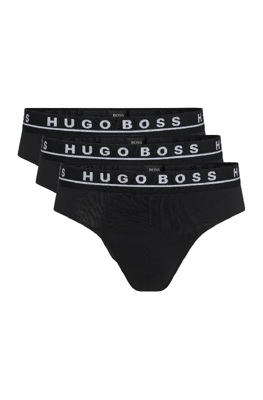 Hugo Boss Three-pack of stretch-cotton MINI briefs with logo waistbands Black 001