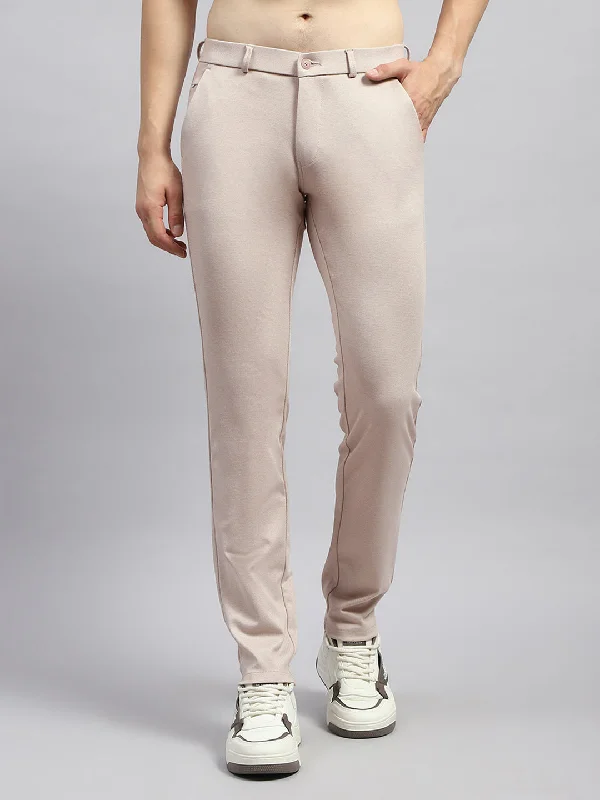 Men Beige Solid Regular Fit Trouser