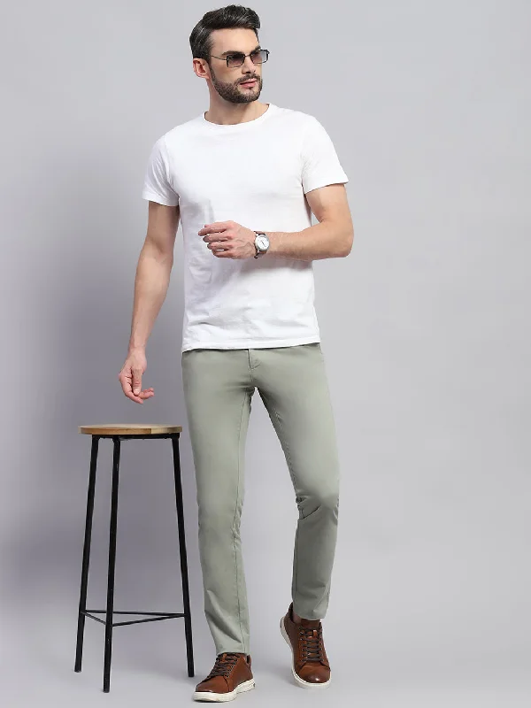 Men Green Solid Regular Fit Trouser