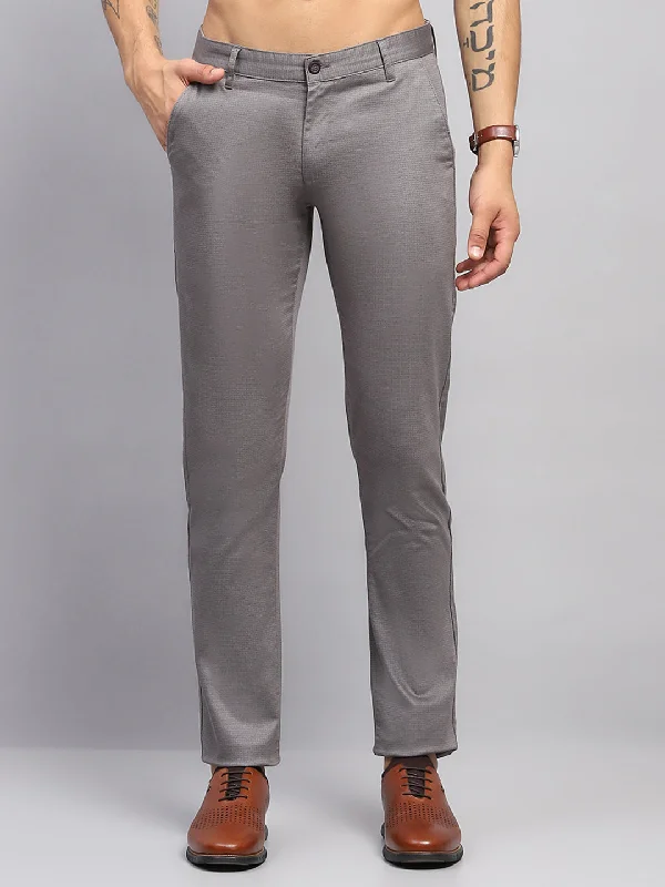 Men Grey Solid Regular Fit Trouser