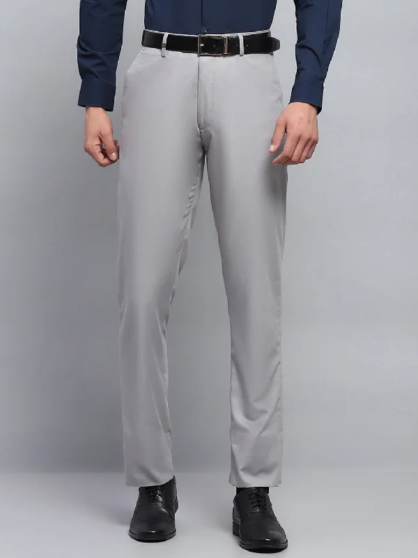 Men Grey Solid Smart Fit Trouser