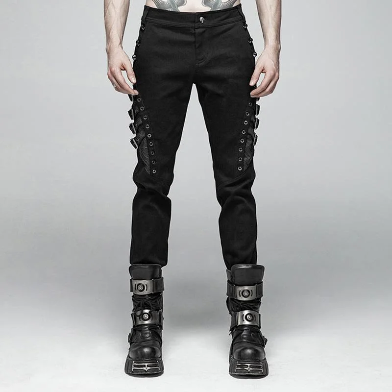 Men's Goth Straight-Leg Pants With Straps