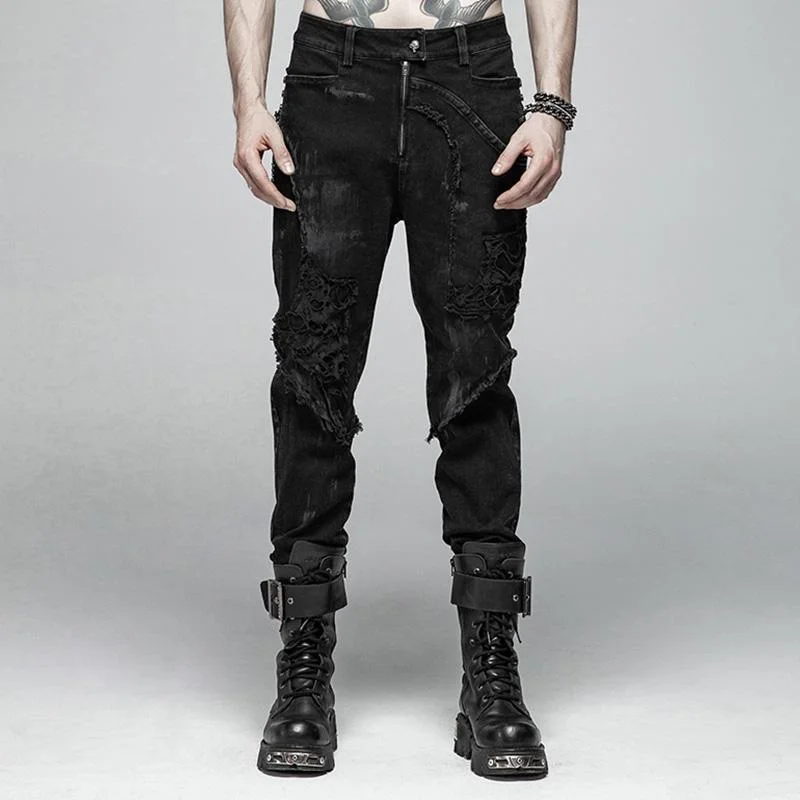 Men's Skull Ripped Straight-Leg Jeans