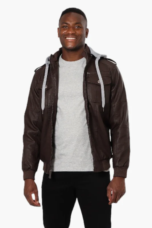 Randy River Hooded Vegan Leather Moto Jacket - Brown