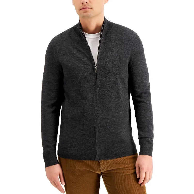 Club Room Mens Merino Wool Ribbed Trim Full Zip Sweater