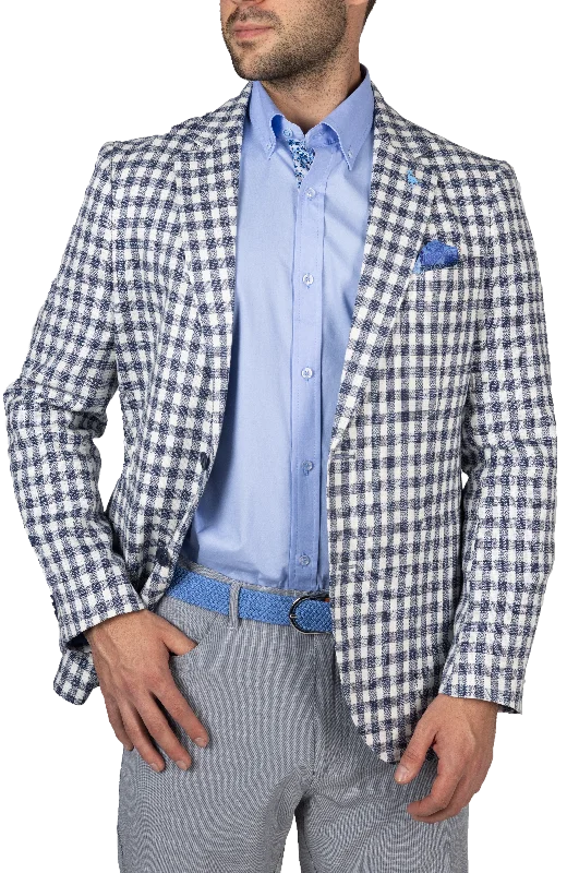 Ecru & Navy Textured Houndstooth Sport Coat