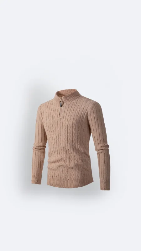 Men's Long Sleeve Twist Twist Half High Neck Zipper Knit