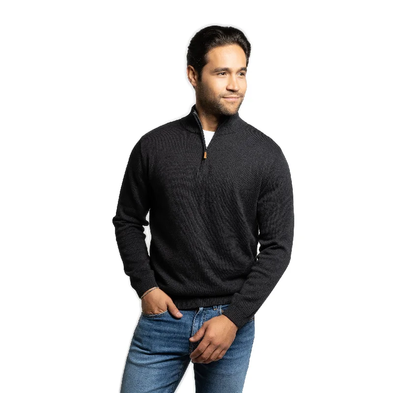 Pima Cotton Quarter Zip Sweaters - Black