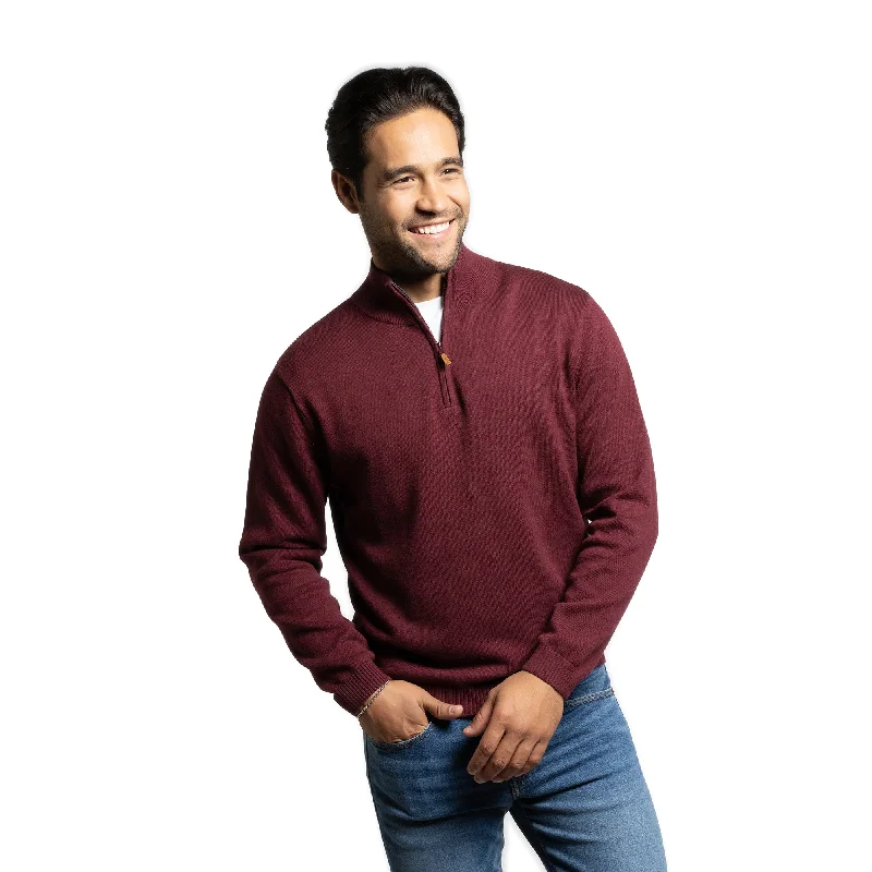 Pima Cotton Quarter Zip Sweaters - Burgundy