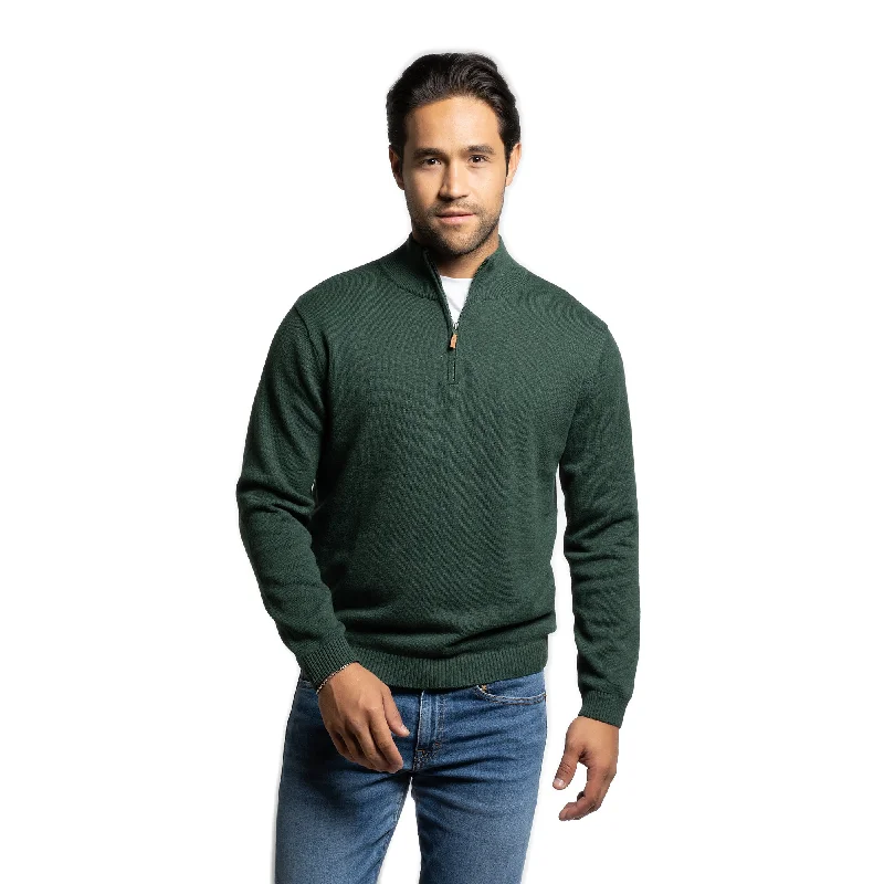 Pima Cotton Quarter Zip Sweaters - Forest Green