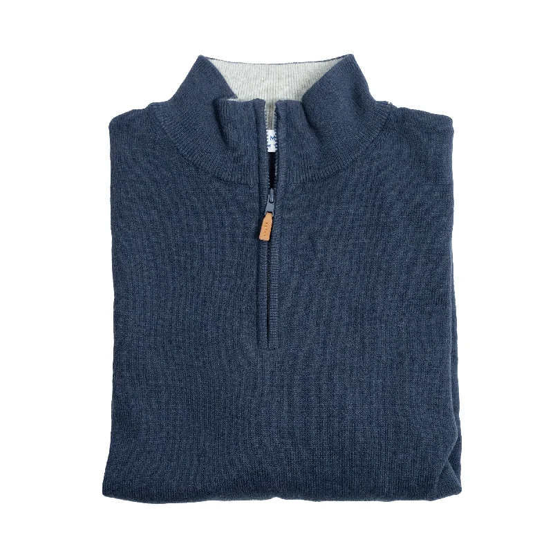 Pima Cotton Quarter Zip Sweaters - Navy