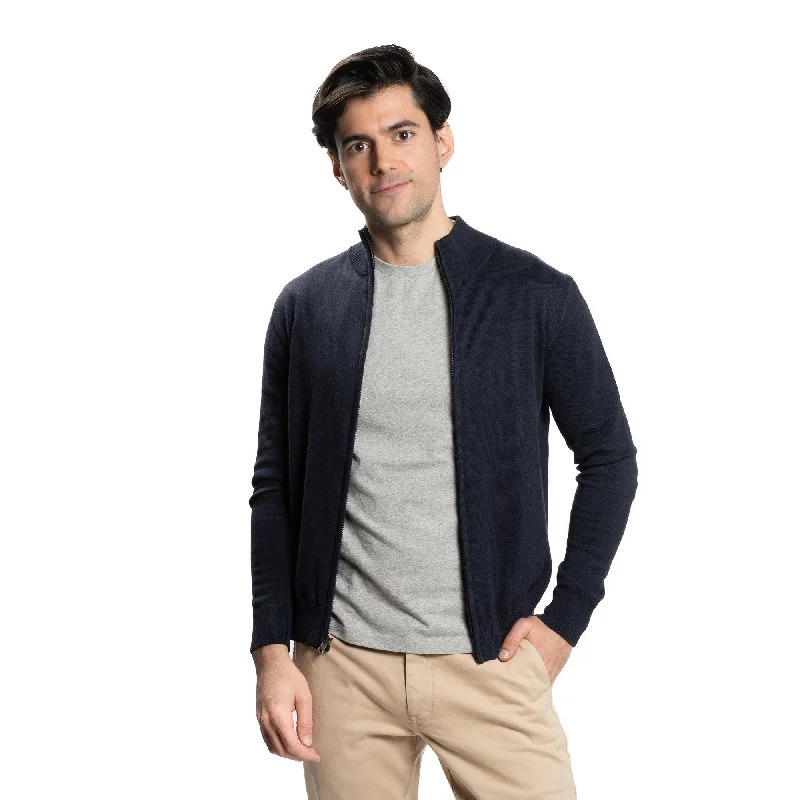 Pima Cotton Zip Sweater - Navy