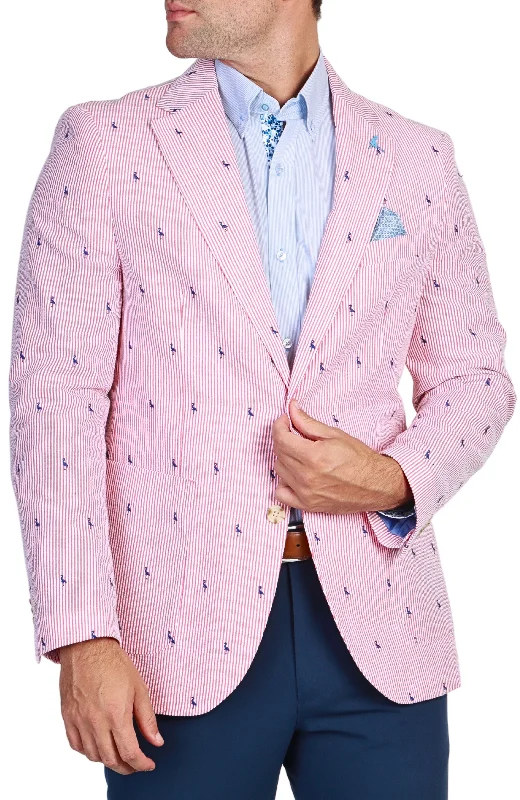 Red Seersucker Pinstripe Byrd Print Sport Coat