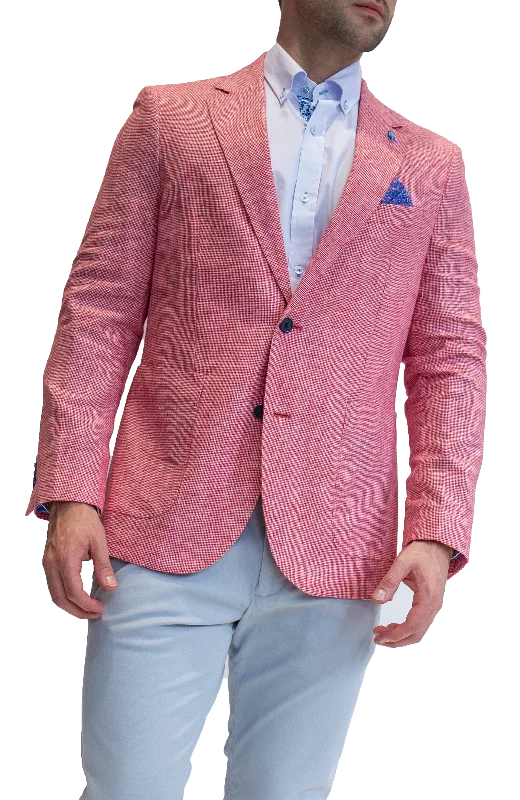 Red Textured Mini Houndstooth Sport Coat